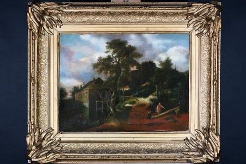Hollandse School (XIX) - Boslandschap met Watermolen en, Antiek en Kunst, Kunst | Schilderijen | Klassiek