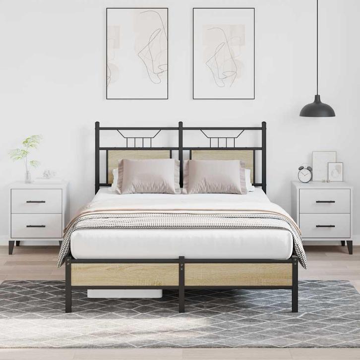 vidaXL Bedframe zonder matras hout sonoma eikenkleurig, Huis en Inrichting, Slaapkamer | Bedden, 120 cm, 190 cm of minder, Bruin