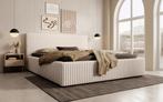 Meubella | Tweepersoonsbed 160x200 beige fluffy ribstof, Verzenden, 200 cm, Modern, 160 cm