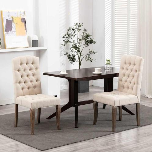 vidaXL Eetkamerstoelen 2 st linnen-look stof beige, Huis en Inrichting, Stoelen, Nieuw, Verzenden