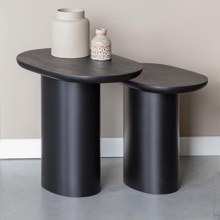*WOONWINKEL* Tafeltjes Set Zwart Hout Organisch, Huis en Inrichting, Tafels | Bijzettafels, Nieuw, Verzenden