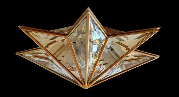 Plafondlamp - goudkleurig metaal, kristal - Stervorm, Antiek en Kunst, Curiosa en Brocante