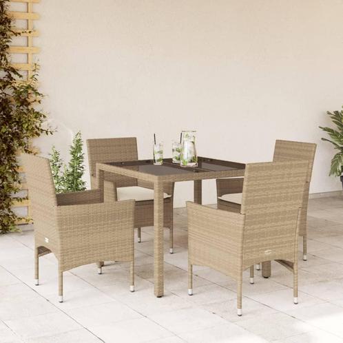 vidaXL 5-delige Tuinset met kussens poly rattan en glas, Tuin en Terras, Tuinsets en Loungesets, Tuinset, Nieuw, 4 zitplaatsen