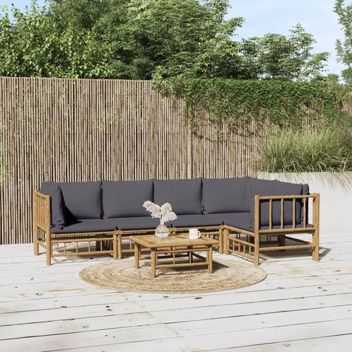 vidaXL 6-delige Loungeset met kussens bamboe donkergrijs, Tuin en Terras, Tuinsets en Loungesets, Loungeset, Nieuw, Hout, Verzenden