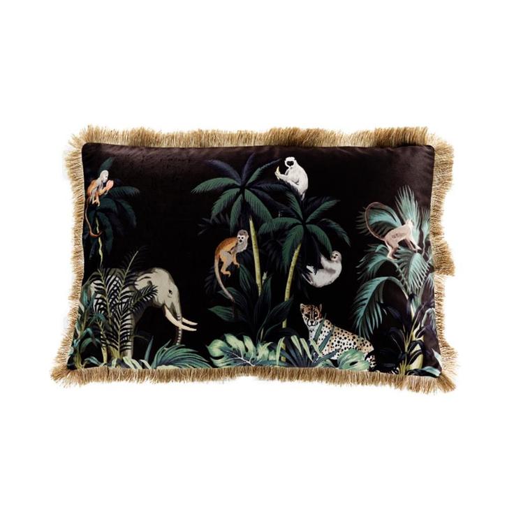 kussen fluweel jungle olifant gouden franjes 40x60cm*, Huis en Inrichting, Woonaccessoires | Overige, Verzenden