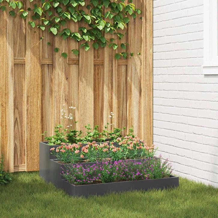 vidaXL Tuin Bloempot Antraciet 90 x 90 x 35 cm Staal, Tuin en Terras, Bloembakken en Plantenbakken, 60 tot 100 cm, Nieuw, Metaal