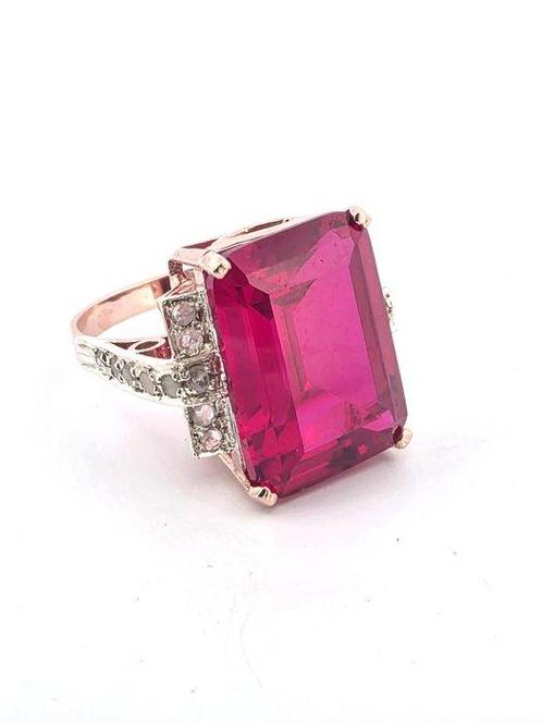 Zonder Minimumprijs - Ring - 9 kt. Roségoud, Zilver Robijn -, Sieraden, Tassen en Uiterlijk, Ringen