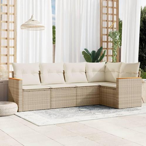 vidaXL 5-delige Loungeset met kussens poly rattan beige, Tuin en Terras, Tuinsets en Loungesets, Loungeset, Nieuw, Rotan, Verzenden