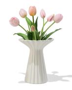 HEMA Vaas 17x21cm keramiek ribbel kraag wit, Huis en Inrichting, Woonaccessoires | Vazen, Verzenden, Nieuw, Wit