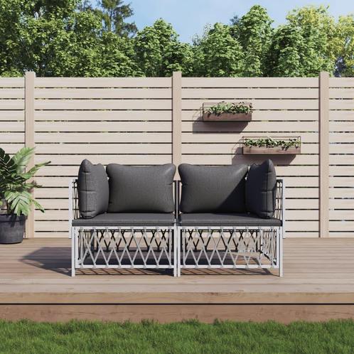 vidaXL 2-delige Loungeset met kussens staal wit, Tuin en Terras, Tuinsets en Loungesets, Loungeset, Nieuw, Rvs, Verzenden