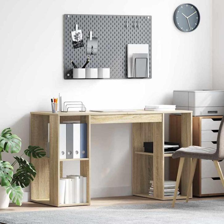 vidaXL Bureau met plank Sonoma Eiken 130 x 50.5 x 75 cm, Huis en Inrichting, Bureaus, Nieuw, Verzenden