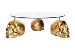 Design salontafel SKULL XXL 90cm goud rond glazen blad, Ophalen of Verzenden, Nieuw