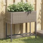 vidaXL Plantenbakken met schap 2 st 70x28x70 poly rattan, Verzenden, Nieuw, Kunststof