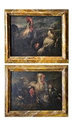 Italiaanse school (XVIII) - Coppia di dipinti con galli