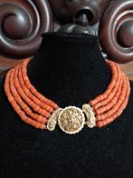 Kraagketting - 14 karaat Geel goud Koraal - Koraal - Ketting, Sieraden, Tassen en Uiterlijk, Antieke sieraden