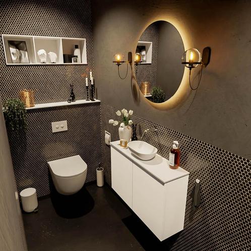 MONDIAZ FOWY toiletmeubel 80cm kleur talc. Waskom positie, Doe-het-zelf en Verbouw, Sanitair, Bad, Nieuw, Ophalen of Verzenden