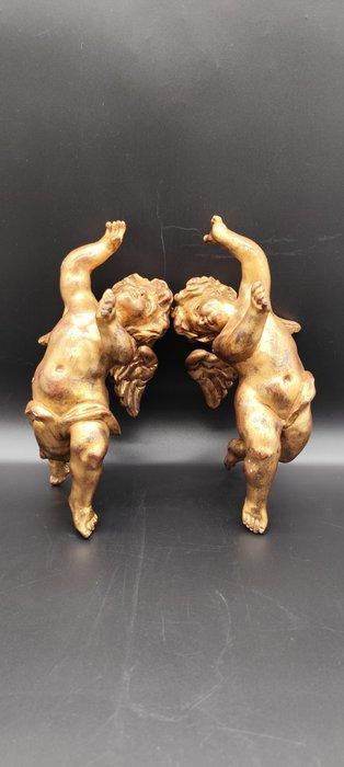 sculptuur, Coppia di Angeli Barocchi - 26 cm - Goudblad op, Antiek en Kunst, Kunst | Niet-Westerse kunst