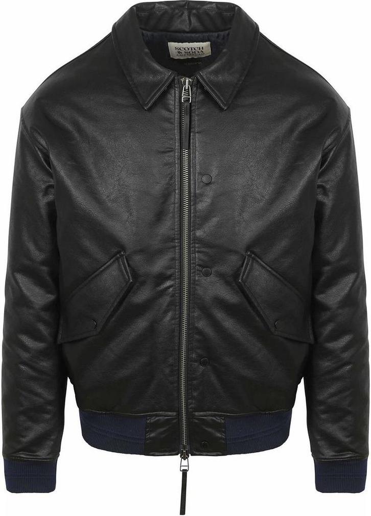 Scotch and Soda Faux Leather Bomberjack Zwart maat L Heren, Kleding | Heren, Jassen | Winter, Zwart, Nieuw, Maat 52/54 (L), Verzenden