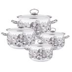 Silesia Kate vintage wit met bloemen 8 delige emaille, Huis en Inrichting, Keuken | Potten en Pannen, Ophalen of Verzenden, Nieuw