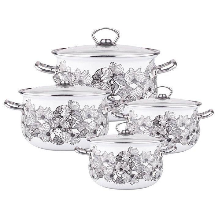 Silesia Kate vintage wit met bloemen 8 delige emaille, Huis en Inrichting, Keuken | Potten en Pannen, Ophalen of Verzenden