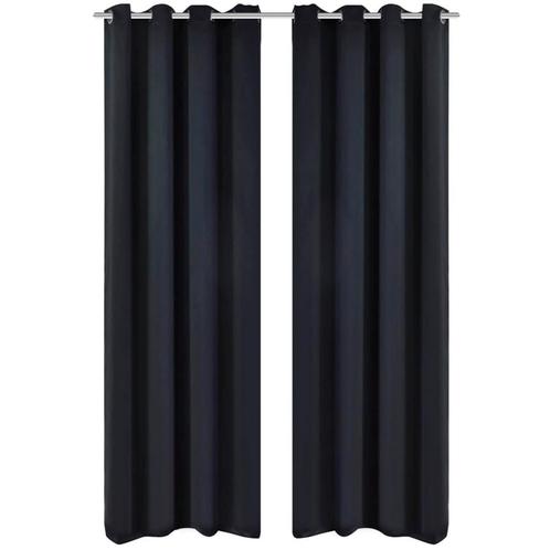 vidaXL Gordijnen met metalen ringen 135 x 245 cm 2 stuks, Huis en Inrichting, Stoffering | Gordijnen en Lamellen, Zwart, Nieuw