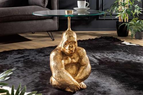 Ronde bijzettafel KONG 50cm goudkleurig metalen glazen, Huis en Inrichting, Tafels | Sidetables, Ophalen of Verzenden