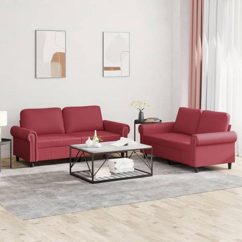 vidaXL 2-delige Loungeset met kussens kunstleer wijnrood, Huis en Inrichting, Banken | Bankstellen, Nieuw, Leer, Vierpersoons of meer