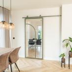 Stalen Schuifdeur - Olijfgroen - 2 Vlaks rond - Helder glas, Doe-het-zelf en Verbouw, Kozijnen en Schuifpuien, 75 tot 150 cm, Nieuw