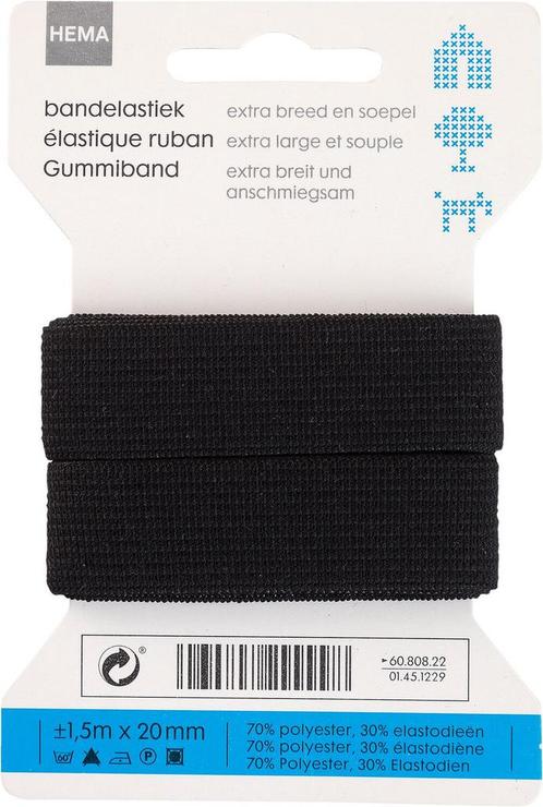 HEMA Bandelastiek 1.5mx20mm soepel zwart, Hobby en Vrije tijd, Naaien en Fournituren, Nieuw, Verzenden