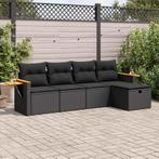 vidaXL 5-delige Loungeset met kussens poly rattan zwart, 5 zitplaatsen, Nieuw, Loungeset, Verzenden