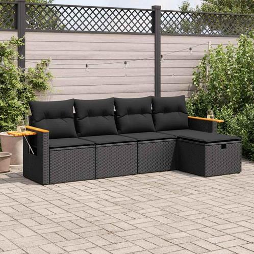 vidaXL 5-delige Loungeset met kussens poly rattan zwart, Tuin en Terras, Tuinsets en Loungesets, Loungeset, Nieuw, 5 zitplaatsen