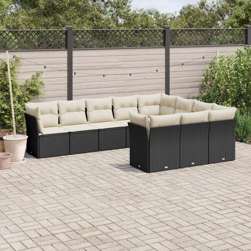 vidaXL 10-delige Loungeset met kussens poly rattan zwart, Tuin en Terras, Tuinsets en Loungesets, Loungeset, Nieuw, Rotan, Verzenden