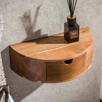 *WOONWINKEL* Hangend Nachtkastje Half Rond Hout beschikbaar voor biedingen
