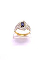 Zonder Minimumprijs - Ring - 9 kt. Geel goud, Zilver Saffier, Sieraden, Tassen en Uiterlijk, Ringen, Nieuw