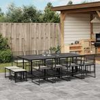 vidaXL 13-delige Tuinset met kussens poly rattan zwart, 2 zitplaatsen, Nieuw, Tuinset, Verzenden