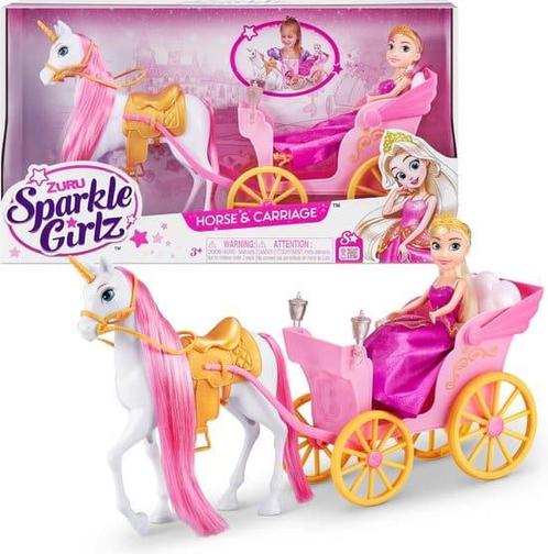 Sparkle Girlz Eenhoorn en prinses pop met rijtuig set van, Kinderen en Baby's, Speelgoed | Poppen, Zo goed als nieuw, Ophalen of Verzenden