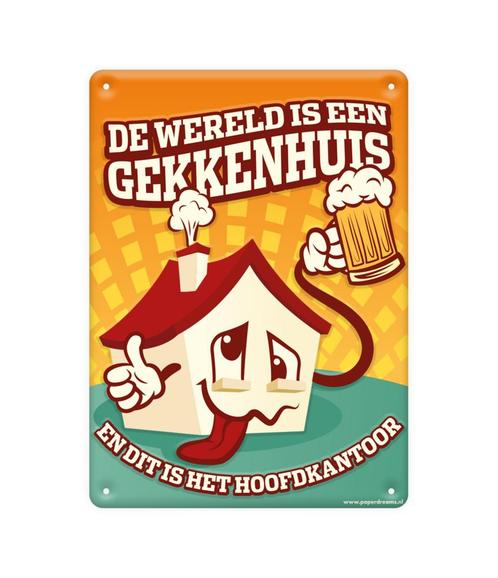 Metalen Bord Gekkenhuis, Hobby en Vrije tijd, Feestartikelen, Nieuw, Verzenden