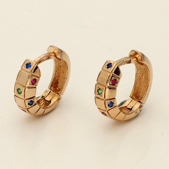 Oorbellen - 14 karaat Geel goud - Robijn-saffier-smaragd, Sieraden, Tassen en Uiterlijk, Oorbellen