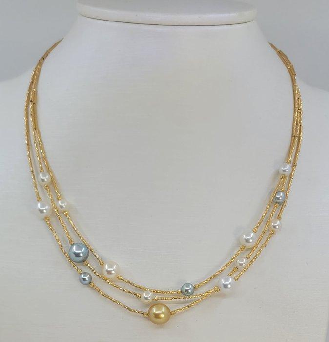 Halsketting - 18 karaat Geel goud - 5x9mm Akoya parels, Sieraden, Tassen en Uiterlijk, Kettingen