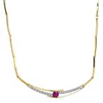 Gouden choker met diamant en robijn 41 cm 18 krt, Sieraden, Tassen en Uiterlijk, Kettingen, Verzenden, Zo goed als nieuw, Goud