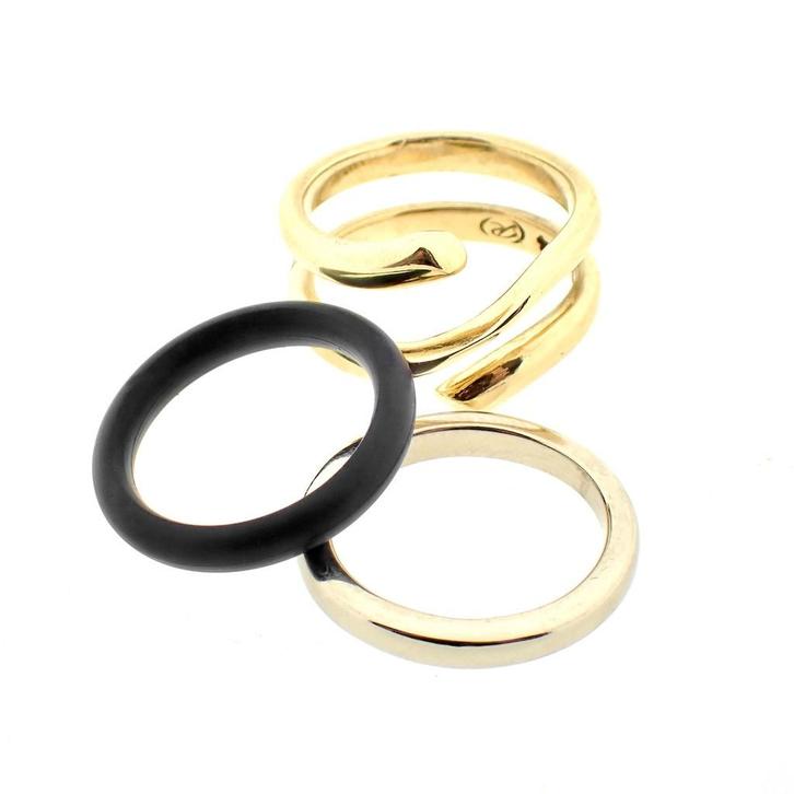 Bicolor gouden 3-delige ring; Georg Jensen, Sieraden, Tassen en Uiterlijk, Ringen, Dame, Overige kleuren, Kleiner dan 17, Gebruikt
