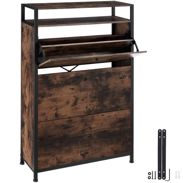 Schoenenkast - Industrieel hout donker, rustiek, 81 cm, Huis en Inrichting, Kasten | Schoenenkasten, Verzenden