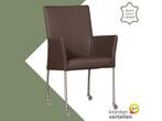 Leren eetkamerstoel Comfort met wieltjes en armleuning -, Huis en Inrichting, Stoelen, Bruin, Nieuw, Leer, Ophalen of Verzenden