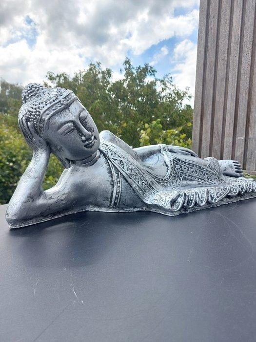 Beeld, 70 cm long silver colored bronze Buddha statue - 25, Antiek en Kunst, Curiosa en Brocante