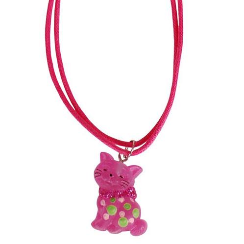 Kinderketting Fuchsia met Poesje NIEUW, Sieraden, Tassen en Uiterlijk, Kettingen, Roze, Nieuw, Ophalen of Verzenden
