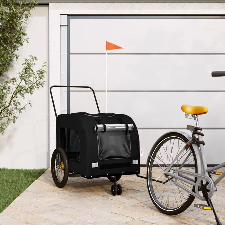 vidaXL Hondenfietstrailer oxford stof en ijzer zwart, Dieren en Toebehoren, Overige Dieren-accessoires, Nieuw, Verzenden