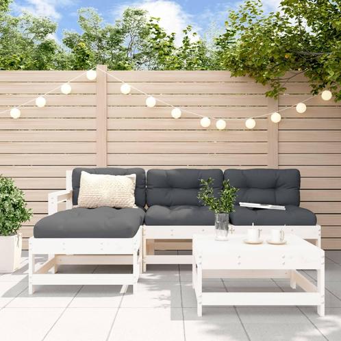 vidaXL 5-delige Loungeset met kussens massief hout wit, Tuin en Terras, Tuinsets en Loungesets, Loungeset, Nieuw, 5 zitplaatsen
