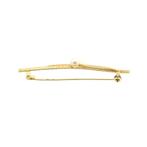 Vintage gouden broche met cultivé parels (smalle broche), Gebruikt, Overige kleuren, Ophalen of Verzenden, Met edelsteen