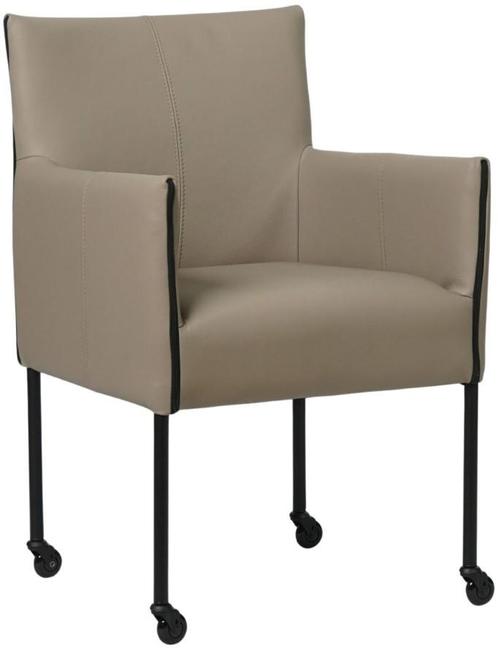 Taupe leren moderne kuipstoel - poot rond zwart met wiel - T, Huis en Inrichting, Stoelen, Eén, Overige kleuren, Nieuw, Leer, Ophalen of Verzenden