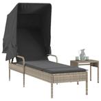 vidaXL Ligbed met luifel en tafel poly rattan lichtgrijs, Verzenden, Nieuw